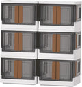 HAIXIN Folding Storage Bins with Left Doors and Right Doors Opening, 6.86 Gal Bookcase, Stackable Storage Cabinet, Plastic Shelves Organizer, Space-Saver Pantry Storage, Room Organization, 6 Pack
