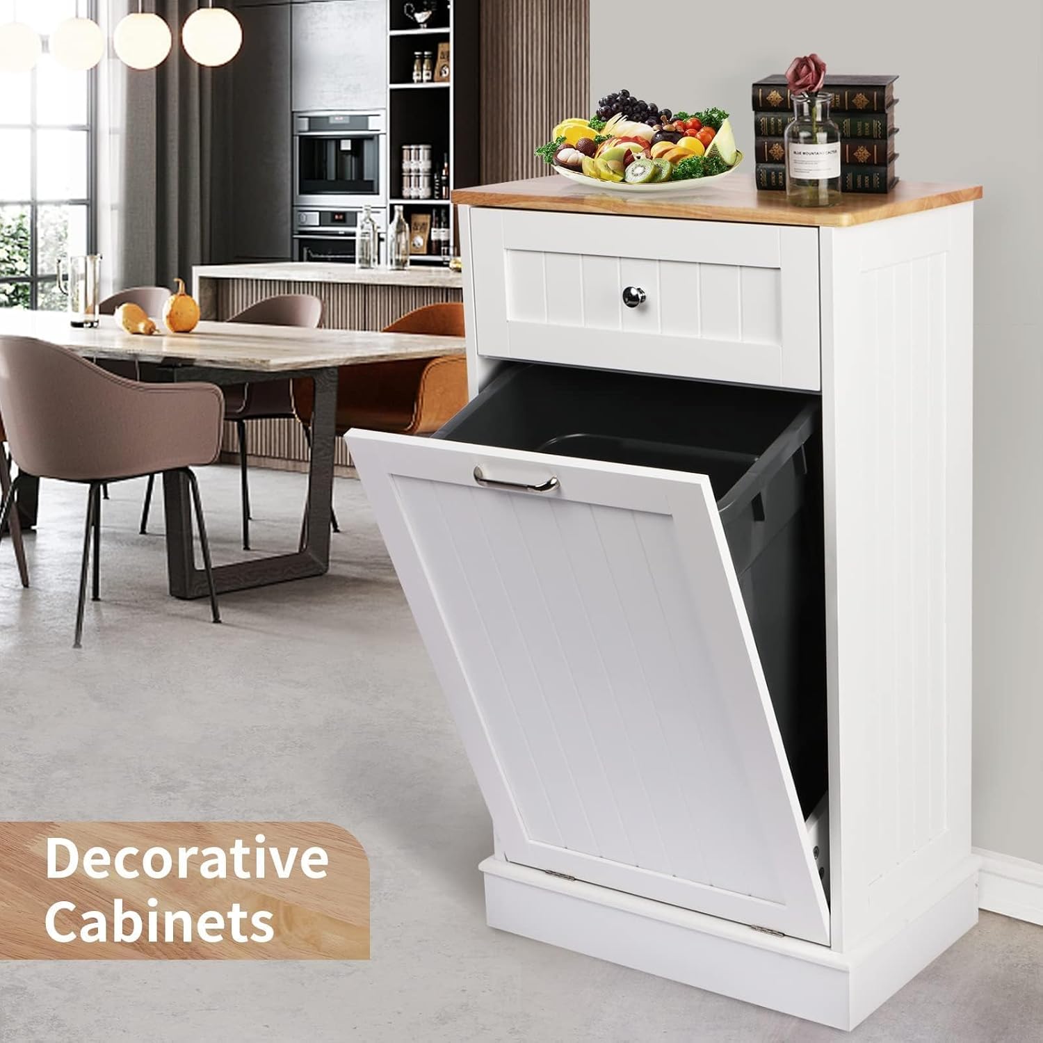 Betterhood Tilt Out Trash Cabinet 10 Gallon Wooden Free Standing Laundry Sorter Cabine,Recycling Cabine with Hideaway Drawer,Tilt Out Trash Cabinet Can Bin Kitchen