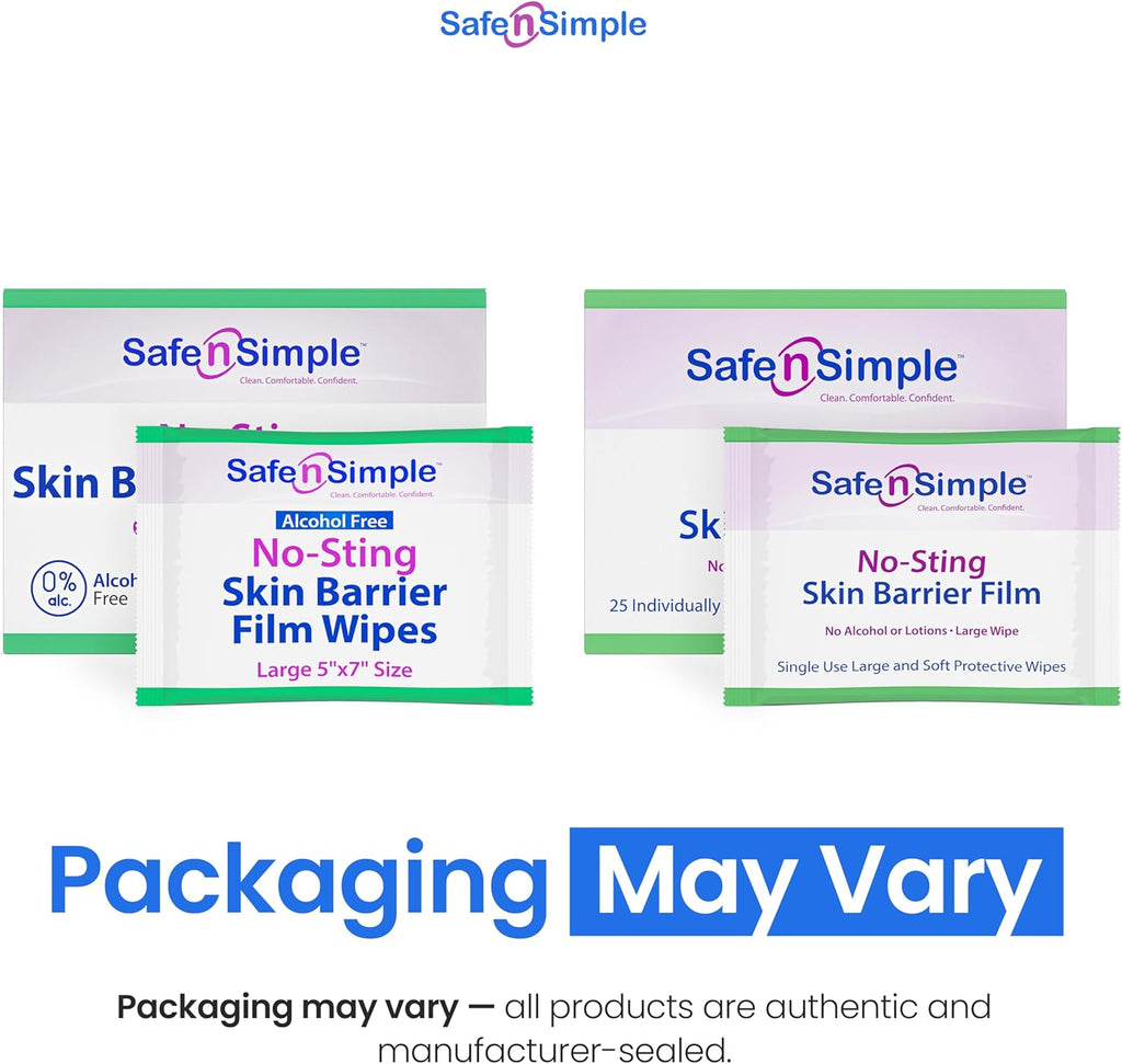 Safe n' Simple Skin Barrier Wipes - 25 Large 5” x 7” Individually Wrapped No-Sting Barrier Film - Skin Prep Protective Wipes - Medical Bandage Barrier Film for Skin