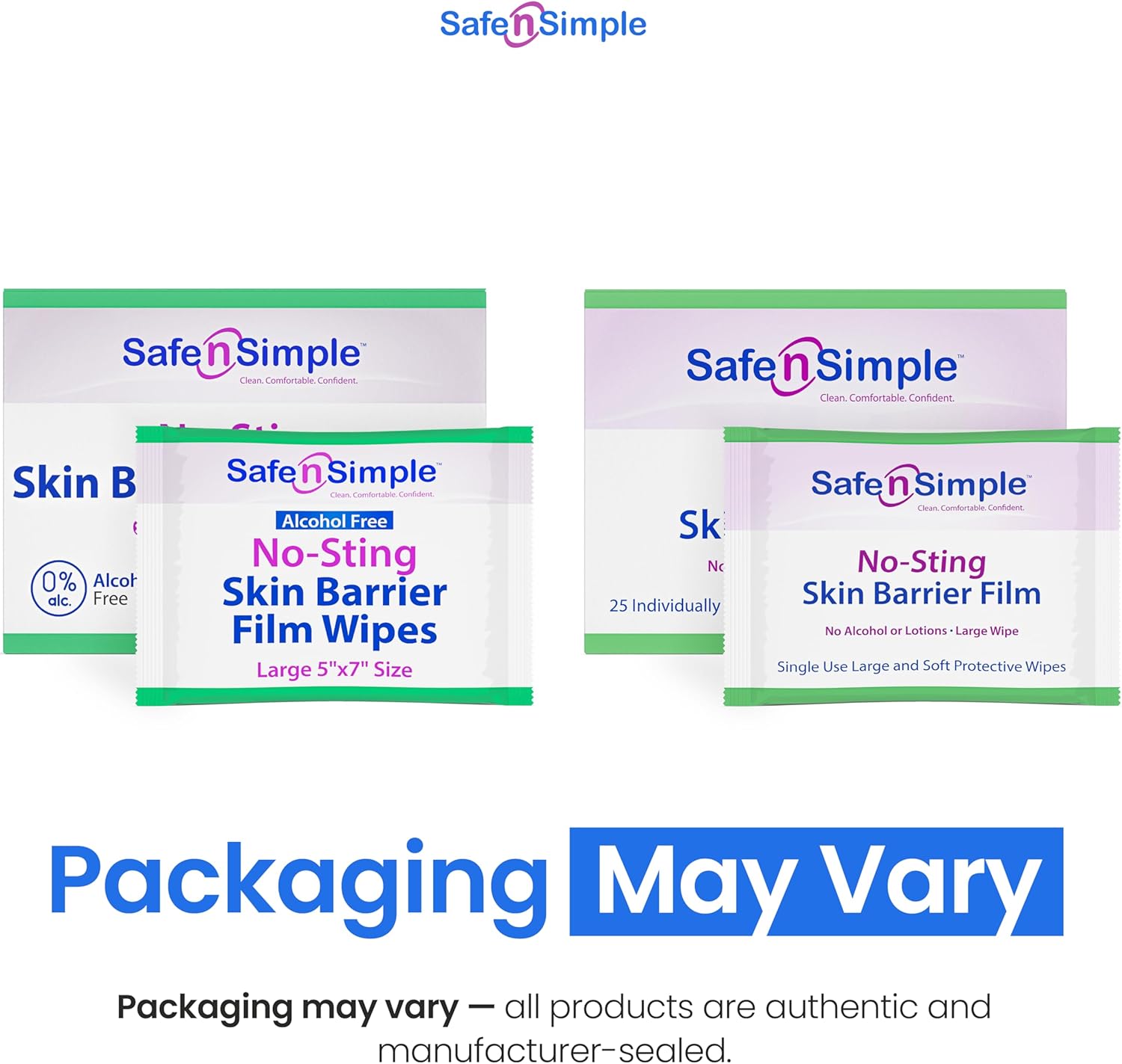 Safe n' Simple Skin Barrier Wipes - 25 Large 5” x 7” Individually Wrapped No-Sting Barrier Film - Skin Prep Protective Wipes - Medical Bandage Barrier Film for Skin