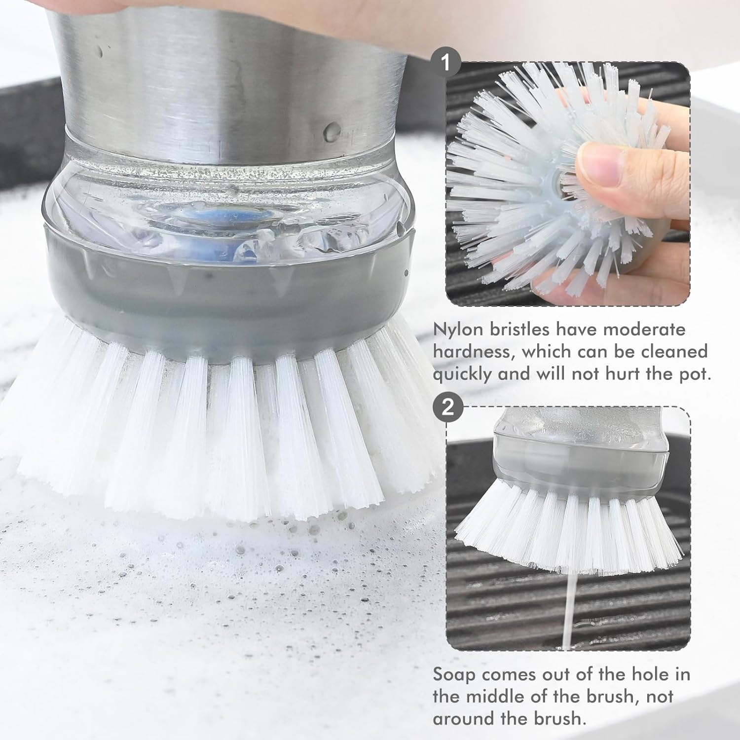 Shadowgallery Palm Brush Refills for OXO Steel Soap Dispensing Dish Brush - 4 Pack Cleaning Replacement Brush Head for OXO Palm Brush(Grey)