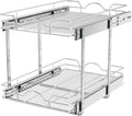 OCG 2 Tier Pull Out Cabinet Organizer (15.5" W x 21" D), Pull Out Drawers for Kitchen Cabinets, Pull Out Shelves for Base Cabinet Organization in Kitchen Bathroom Pantry, Chrome Finish