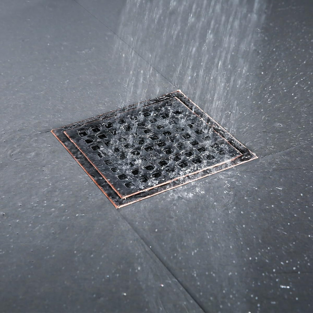 RANDOM Oil Rubbed Bronze Shower Drain Square 6 Inch Shower Floor Drain Grate & Removable Hair Strainer 304 Stainless Steel Shower Drain Cover Bathroom Accessories.RD98738-ORB