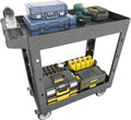 Large Garage Plastic Utility Cart, Heavy Duty 2 Shelf Tool Cart Service Cart Rolling Push Carts with Ergonomic Handle 5" Swivel Casters.