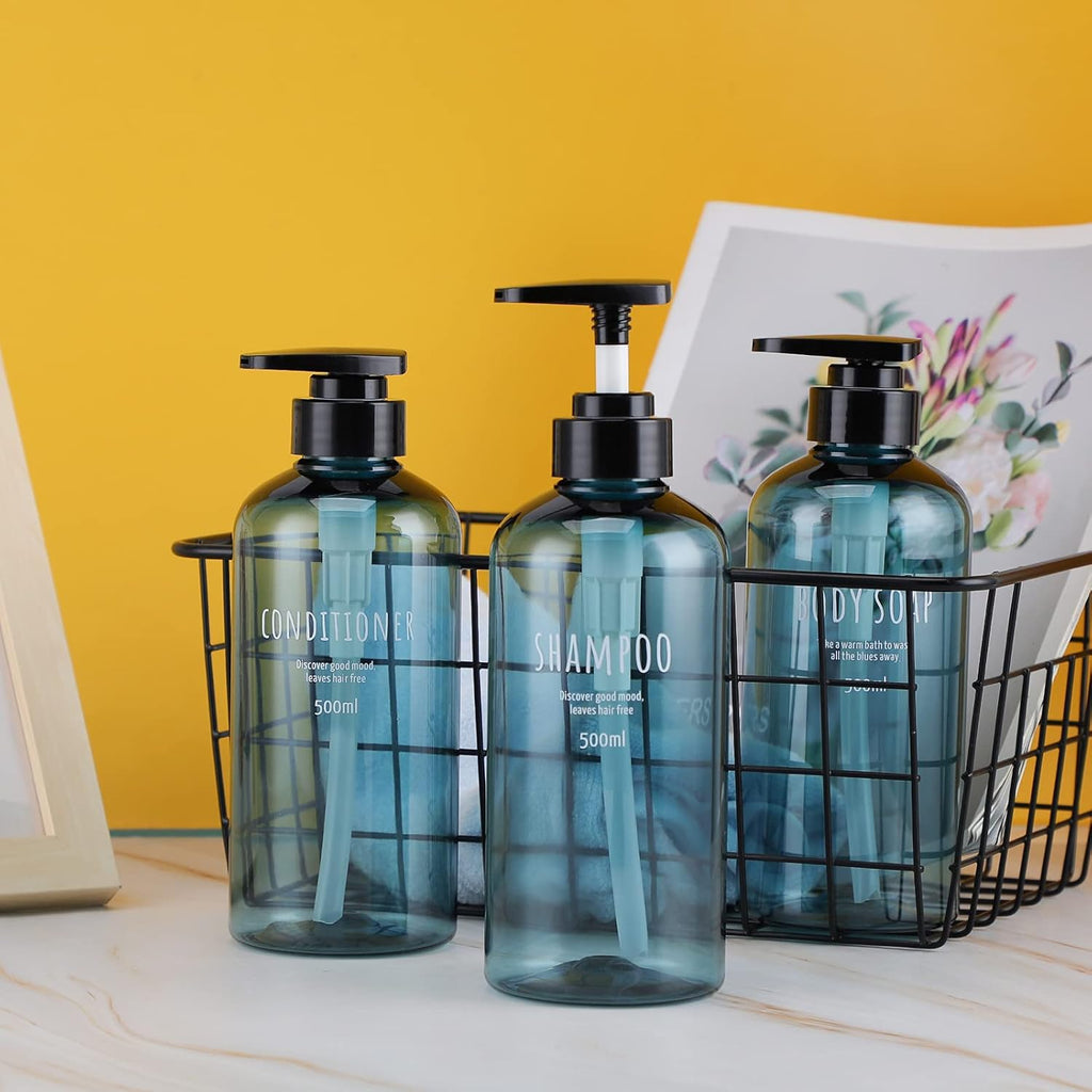 Segbeauty Shampoo Bottles with Pump, 16oz Empty Refillable Shower Bottle, 3 Pack 500ml Plastic Reusable Squeeze Lotion Dispenser for Shampoo and Conditioner Body Wash Liquid Soap Gel Bathroom Hotel