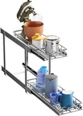 HOLDN’ STORAGE Two Tier Pull Out Cabinet Organizer, Individual Sliding Drawers - Heavy Duty Metal with Lifetime Limited Warranty - Anti Rust Chrome Finish - 8.5" W x 21”D x 16.5" H