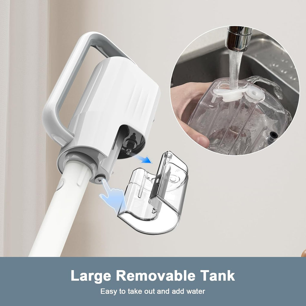 Steam Cleaner, 6 in1 Rotated Steam Mop Cleaner with 2 Modes, 2 Microfiber Pads, 400ML Removable Tank, 23FT Power Cable, Detachable Steam Mops for Floor, Laminate Floor, Tiles Cleaning (White)