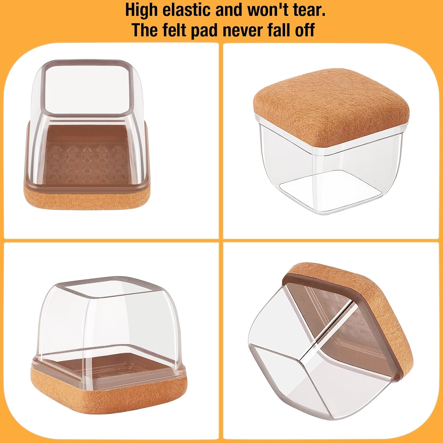 32 Pcs Chair Leg Floor Protectors Square, Silicone Chair Leg Protectors for Hardwood Floors, Chair Leg Caps Covers Protect Wooden Floors from Scratching, Thick, Won't Tear (Fit: 1-1/10" - 1-3/10")