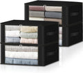 HomeHacks Storage 4-Pack Clothes Organizer Storage Bags Foldable Storage Box with Large Clear Window Sturdy Handles for Closet, Dorm, Pillows, Bedding, Clothes, Blankets, 35L, Black