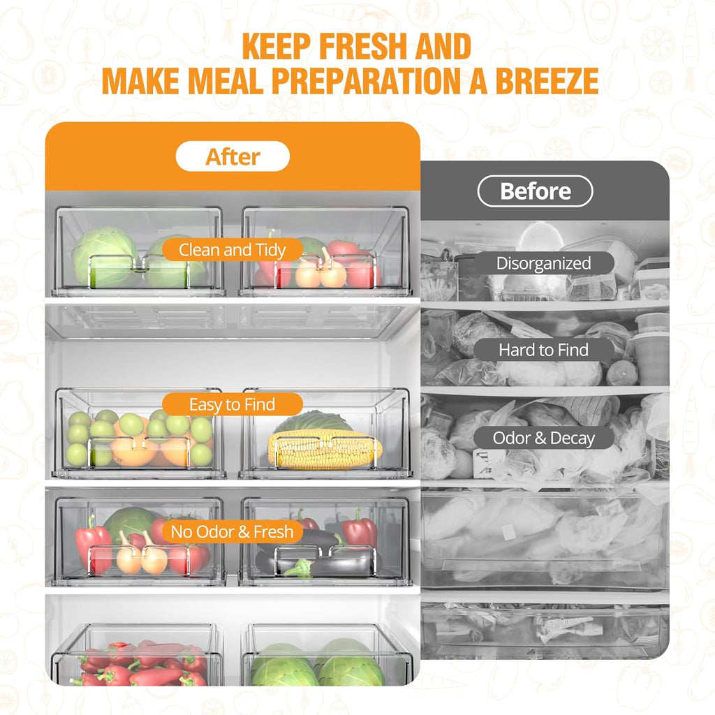 2 Pack Stackable Storage Drawers - Clear Refrigerator Drawers for Refrigerator Organizers and Storage, Acrylic Fridge Drawer Organizer with Handles for Bathroom, Undersink, Cabinet, Pantry, etc