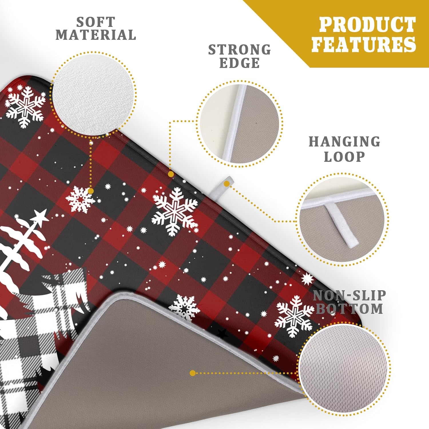 Christmas Dish Drying Mat for Kitchen Counter 16”x18” Christmas Tree Buffalo Plaid Dish Draining Mat Ultra Absorbent Microfiber Pad Holiday Mats Fast Drying Mat Table Protector for Countertop Bar