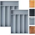Silverware Organizer, 2 Pack 10 Inch Utensil Organizer Kitchen Drawer Organizer Bamboo Silverware Holder Cutlery Tray Organizer in Drawer Flatware Organizer Tray(5 slots, Gray）