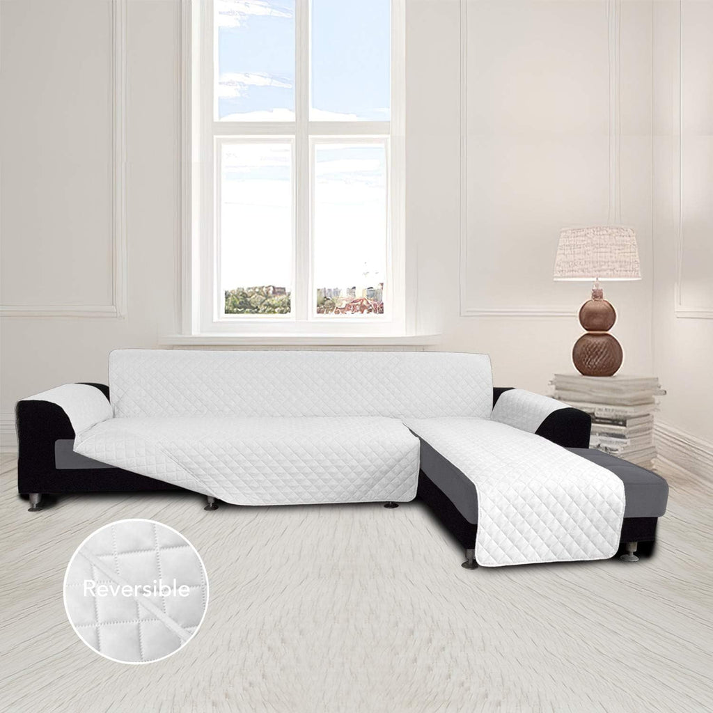 Easy-Going L Shape Sofa Slipcover - Sectional Couch Cover with Chaise & Reversible Sofa Cover for Pets & Kids (X-Large, White/White)