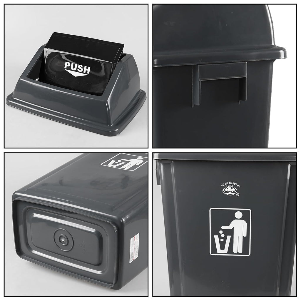 18 Gallon Grey Commercial Trash Can with Swing Lid, Garbage Can for Outdoor Office Restaurant School Kitchen (Pack of 4)