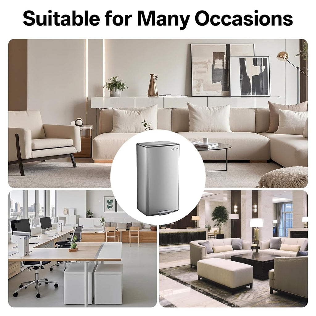 mVm 10.6 Gallon Kitchen Step Trash Can, Soft-Close and Foldable Foot Pedal Heavy Duty Bin for Offices Dorms Home Rooms (Gray)