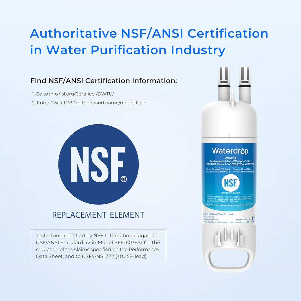 Waterdrop EDR1RXD1 Replacement for Everydrop® Filter 1, W10295370A, EDR1RXD1B, P8RFWB2L, P4RFWB, WD-F38, Kenmore® 46-9081, 46-9930 Refrigerator Water Filter, 4 Pack