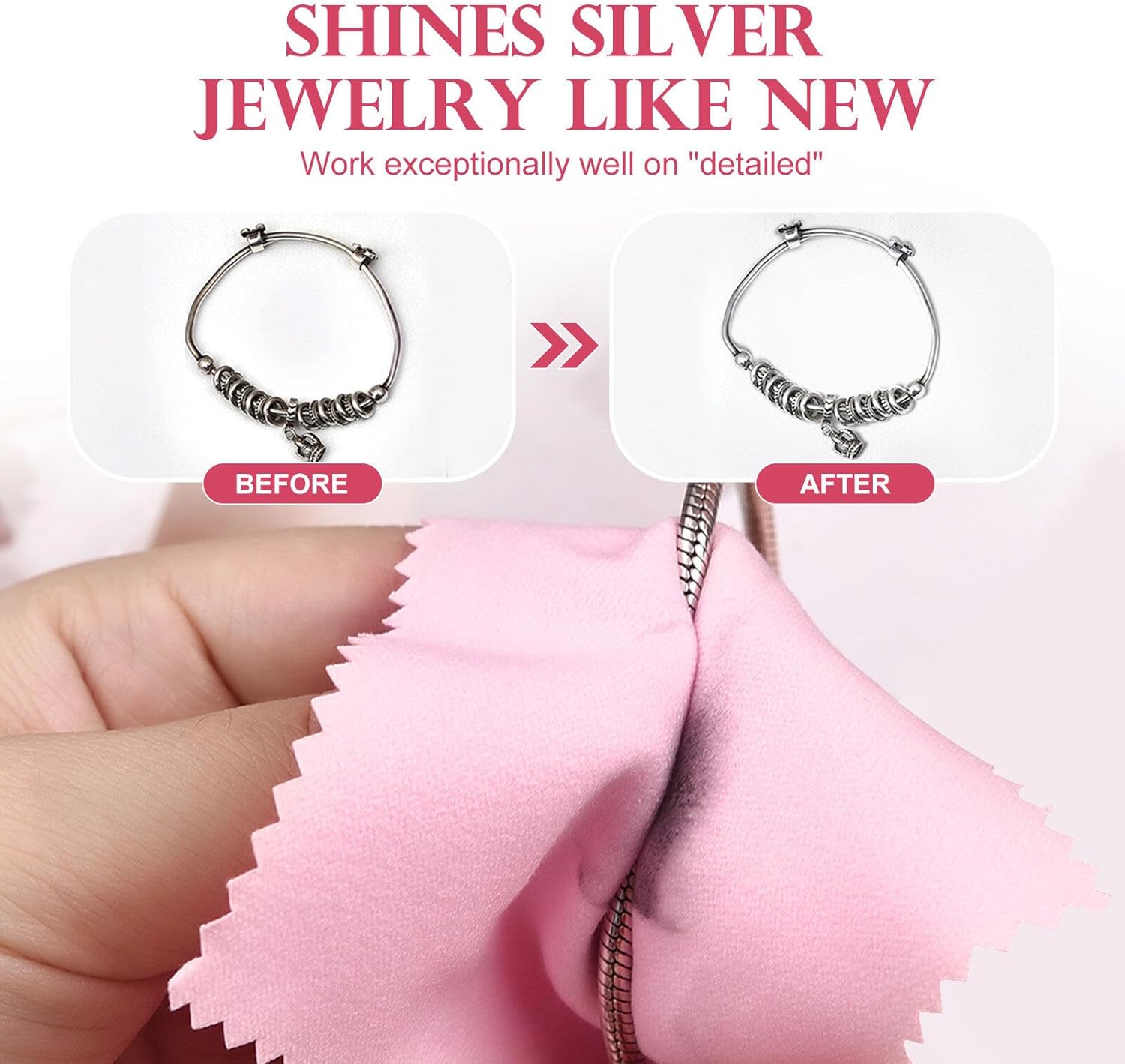 SEVENWELL 100pcs Jewelry Cleaning Cloth Pink Polishing Cloth for Sterling Silver Gold Platinum Small Silver Polish 8x8cm