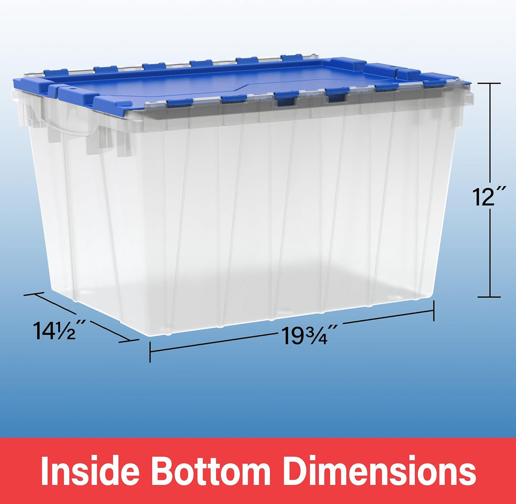 Akro-Mils KeepBox 12 Gallon Storage Container, Nesting and Stackable Plastic Storage Box with Lid Attached, Clear Tote for Garages, Closets, and Moving, 21-1/2" x 15" x 12-1/2", Red/Green, 6-Pack