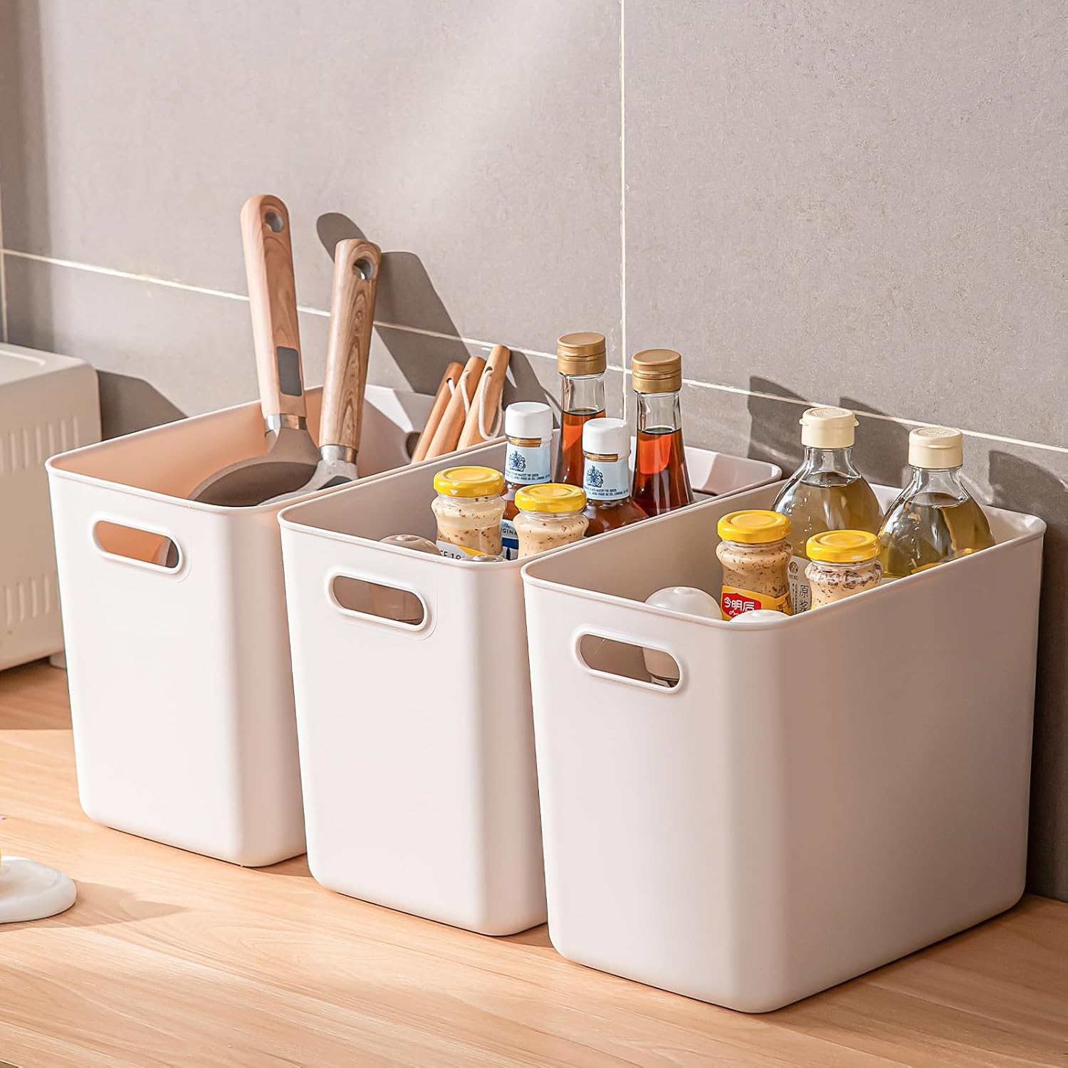 Plastic Storage Bins with lids,Storage Baskets,Container with handle,Storage Organizer Bins for Shelves,Office,Bedrooms,Closets, Cabinets(Grey，5XL+2L)