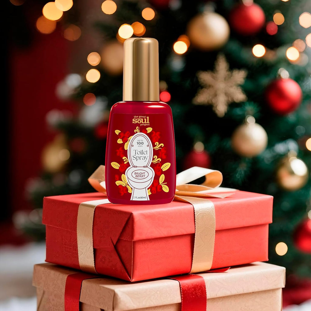 Holiday Toilet Spray, Bright Berry, 4 Fl.Oz, Up to 200 Uses, Travel Essentials, Bathroom Odor Deodorizer, Air Freshener Spray