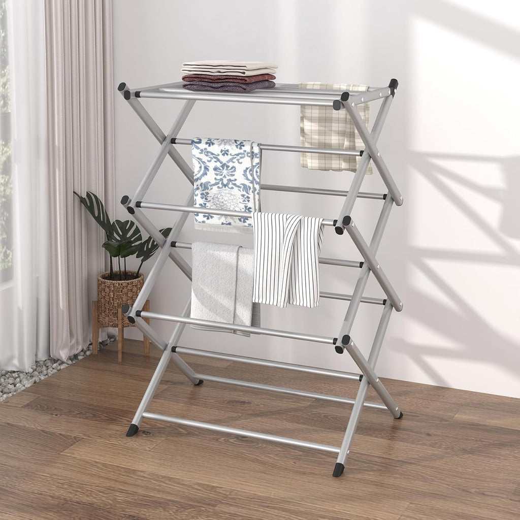 Household Indoor Folding Clothes Drying Rack, Dry Laundry and Hang Clothes,Towel Rack (Silver Gray) for Storage