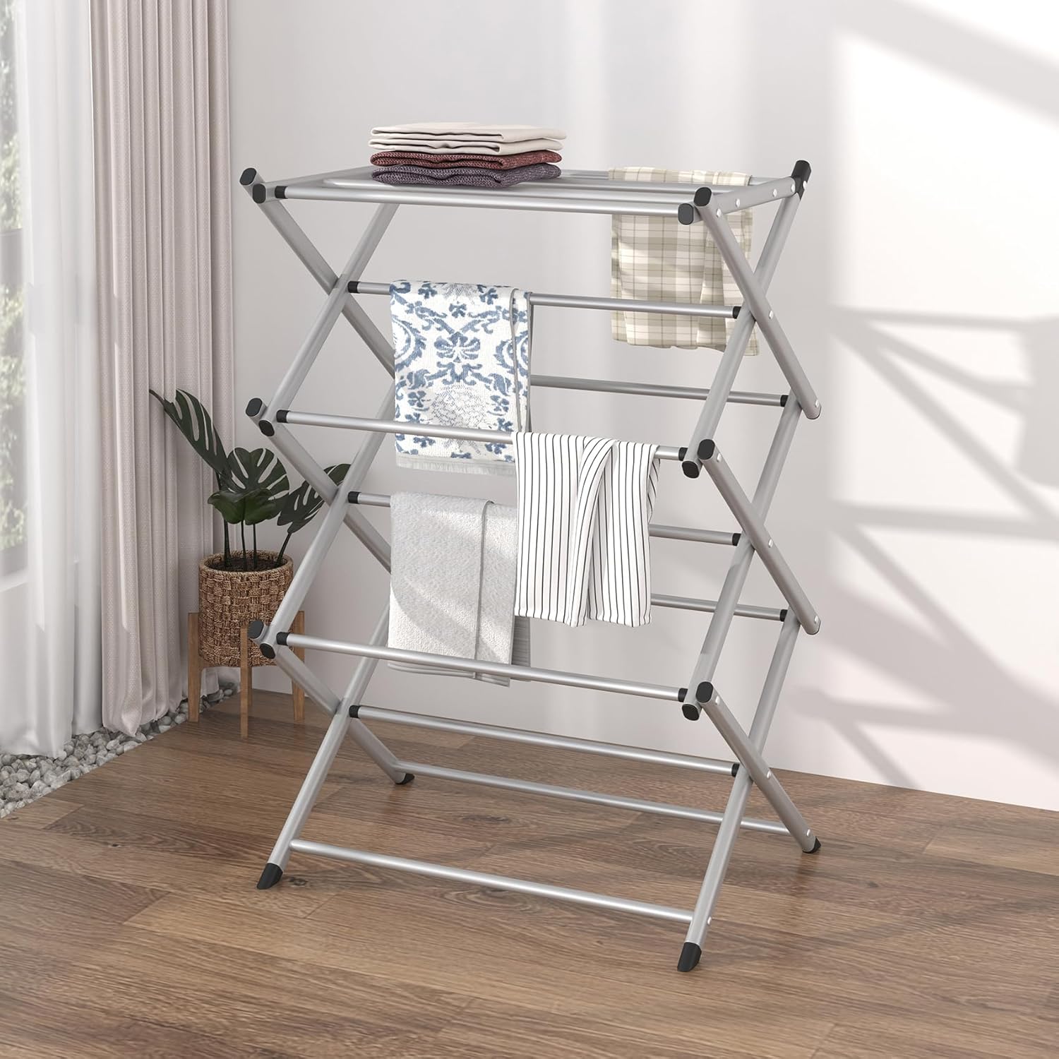 Household Indoor Folding Clothes Drying Rack, Dry Laundry and Hang Clothes,Towel Rack (Silver Gray) for Storage