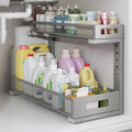 1 Pack 19IN Depth Under Sink Storage Organizer, Large 2-Tier Elegant Mesh Pull Out Shelf for Kitchen and Bathroom Cabinet Organization, L-Shaped and Adjustable Height Design-Gun Gray