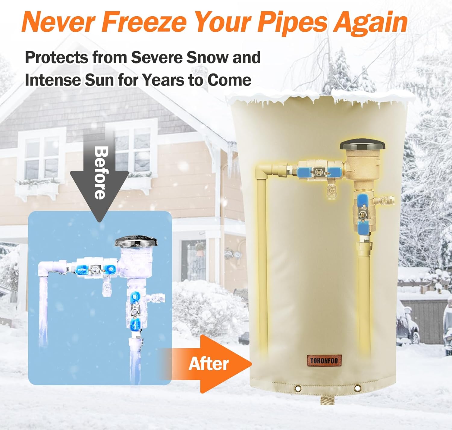 Backflow Preventer Pipe Insulation Cover (5°F) - Irrigation Sprinkler Valve Insulated Pouch - Water Well Pump Cover - Sturdy 5 Layers for Winter Freeze Protection, 16" W x 26" H, Beige