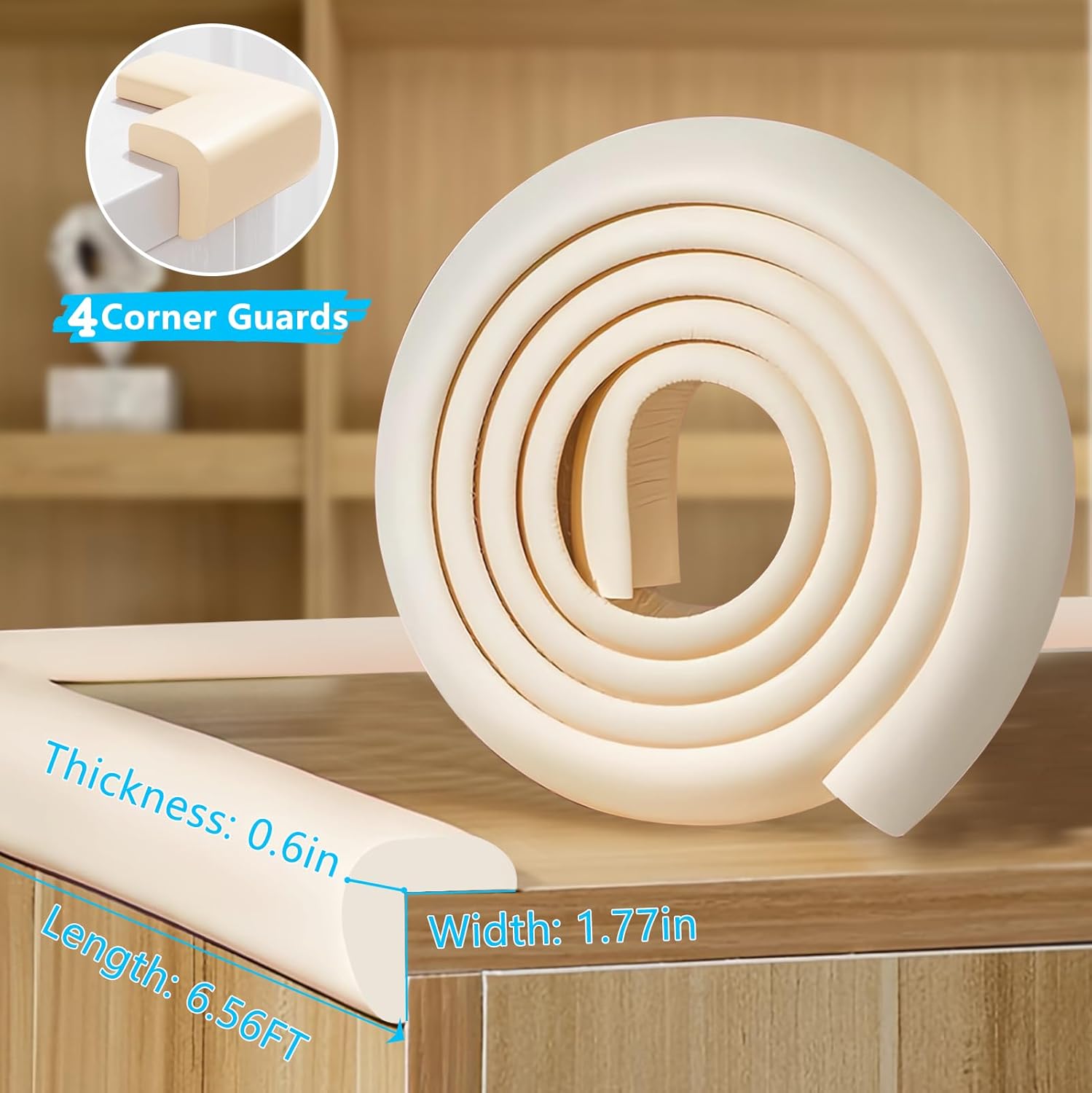 Baby Proofing Edge Corner Protector,1Roll L-Shape Soft Cabinet Door Bumper Corner Strip,4 Furniture Safety Bumper Corner Guards,Wall Protector,Self Adhesive,for Nursery,Kitchen,Fireplace,Table