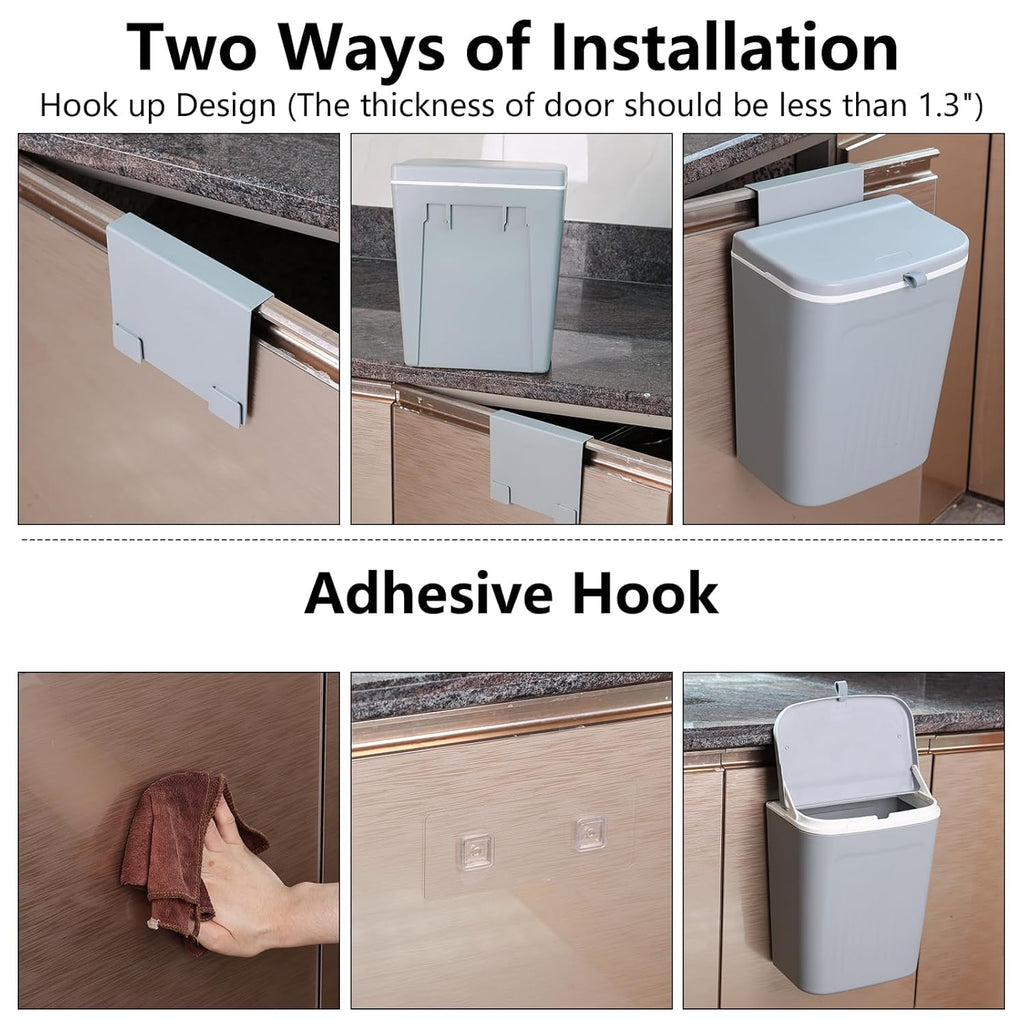 3.2 Gallon/12 L Wall Mounted Garbage Can, Hanging Cabinet Trash Can with Lid, Grey