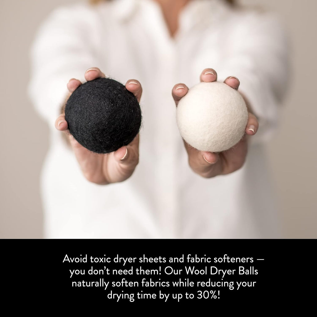 Molly's Suds Wool Dryer Balls | XL, Premium Organic Fabric Softener, Hypoallergenic, Hand-Felted, Reusable, Reduce Drying Time | Black, Set of 6