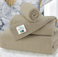 VOOVA & MOVAS Dark Beige Towels for Bathroom - 100% Cotton | Quick Dry | Soft | Thick, 3 Piece Towel Set, 1 Large Bath 30" x 56", 1 Hand 18" x 28",1 Wash Cloth 13" x 13", Bathroom Essentials,Dark Tan