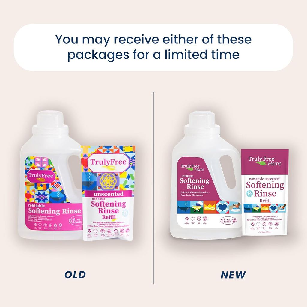 Truly Free Fabric Softening Conditioner for Clothes| Safe for Babies & Kids with Sensitive Skin | Plant-Based | Include 1 Refillable 50oz Bottle with Measuring Cap| Unscented Rinse(50 Loads)