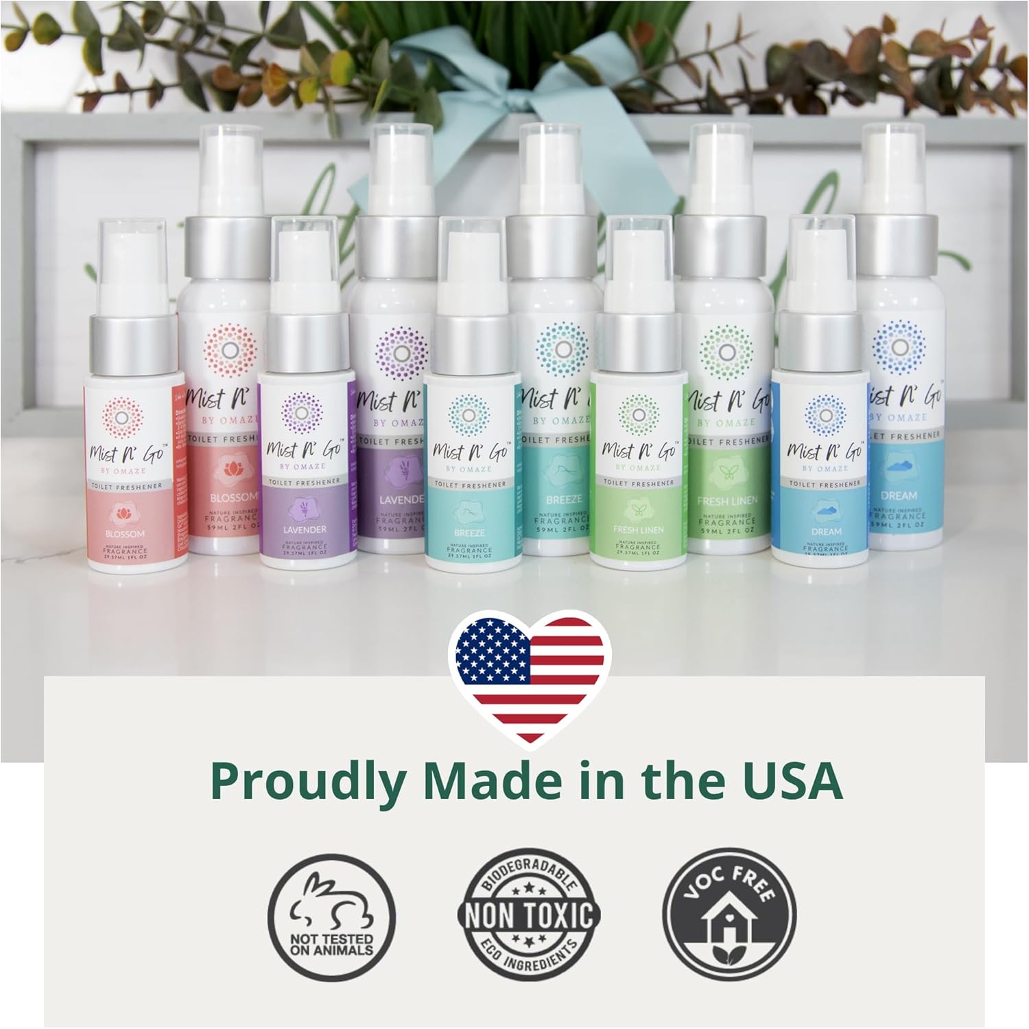 Mist N' Go by Omaze Travel Toilet Spray - Odor Eliminator and Bathroom Air Freshener Deodorizer - Dream Daily Pack (2oz x1 + 1oz x1)