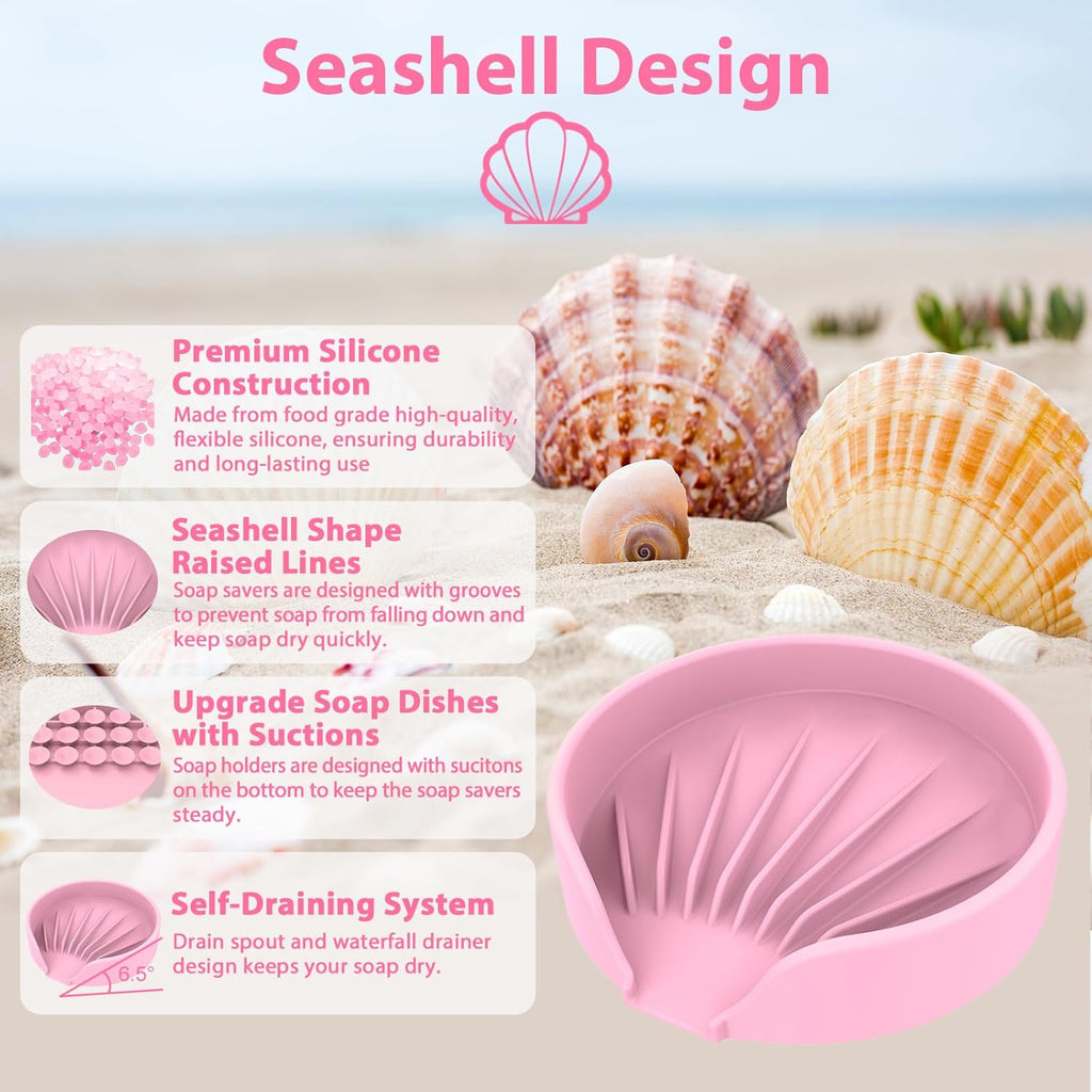 Self Draining Soap Dish, Silicone Suction Cup Soap Holder Tray Savers Container Sponge Holder for Bar Bathroom Shower Kitchen Sink, Can Extend Soap Life (1, Pink)
