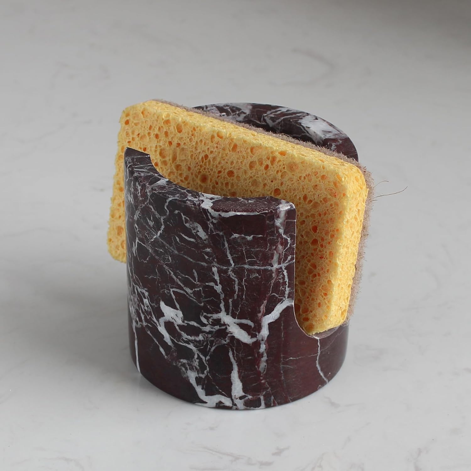Natural Travertine Sponge Holder for Kitchen Sink, Drying Rack, Compact Sink Caddy Organizer (Rosso Levanto Marble)