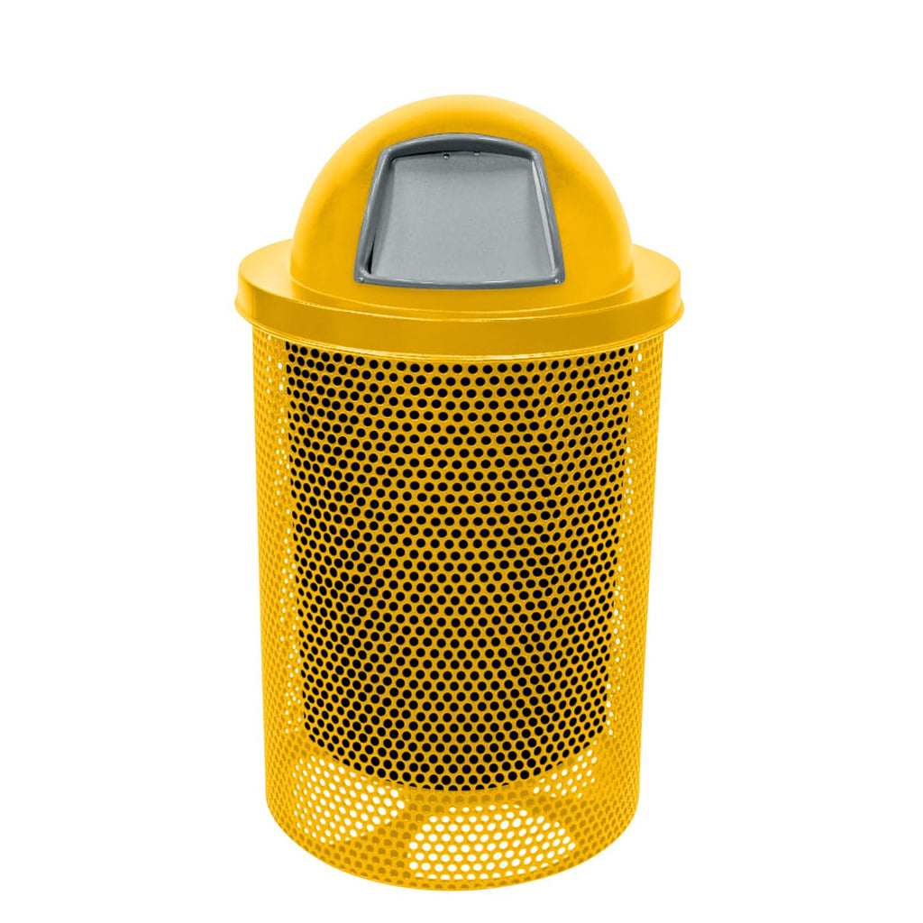 COATEDOUTDOORFURNITURE RDT-P-YEL Heavy Duty Round Trash Receptacle with Dome Top, Liner Included, 32 Gallon, Yellow, Made in America