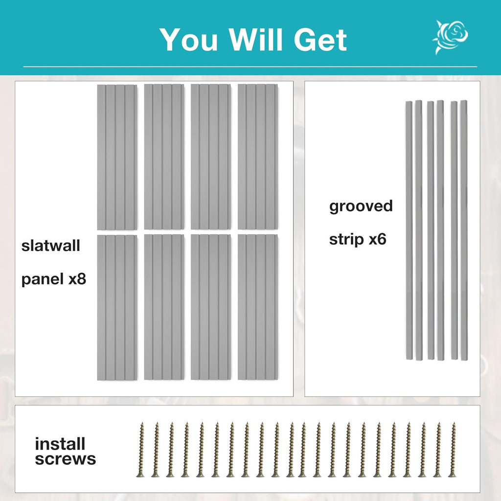 NeatiEase Slatwall Panel Wall Storage Systems, 4 x 8ft Slat Wall Paneling Garage Wall Organizer, Heavy Duty Wall Mounted PVC Wall Rack (Gray)