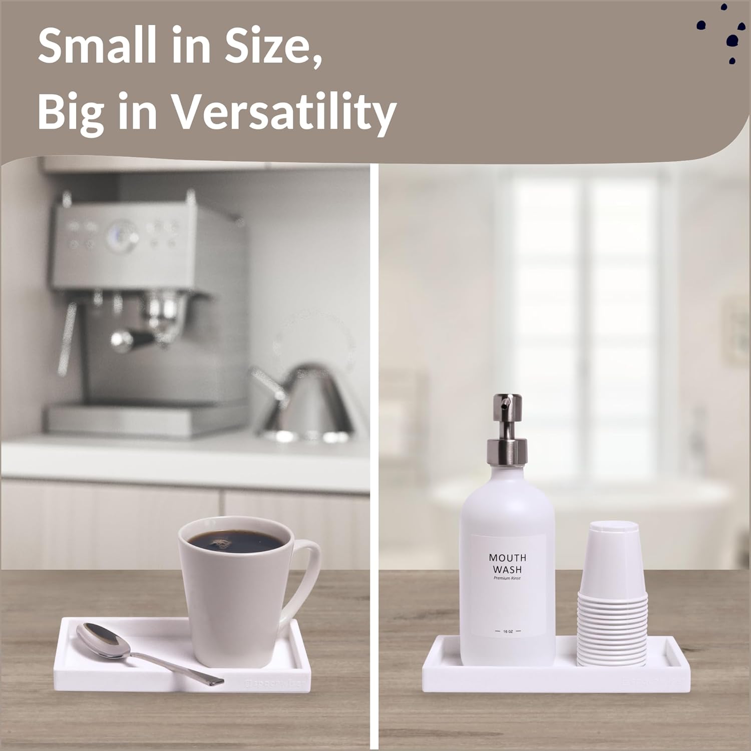 Countertop and Vanity Tray - 2 PC Small 7.7" Silicone Bathroom Trays, Kitchen Soap Tray, Dish Sponge Soap Holder Kitchen Sink Organizer Caddy, Bathroom Counter Trays for Lotion Dispenser