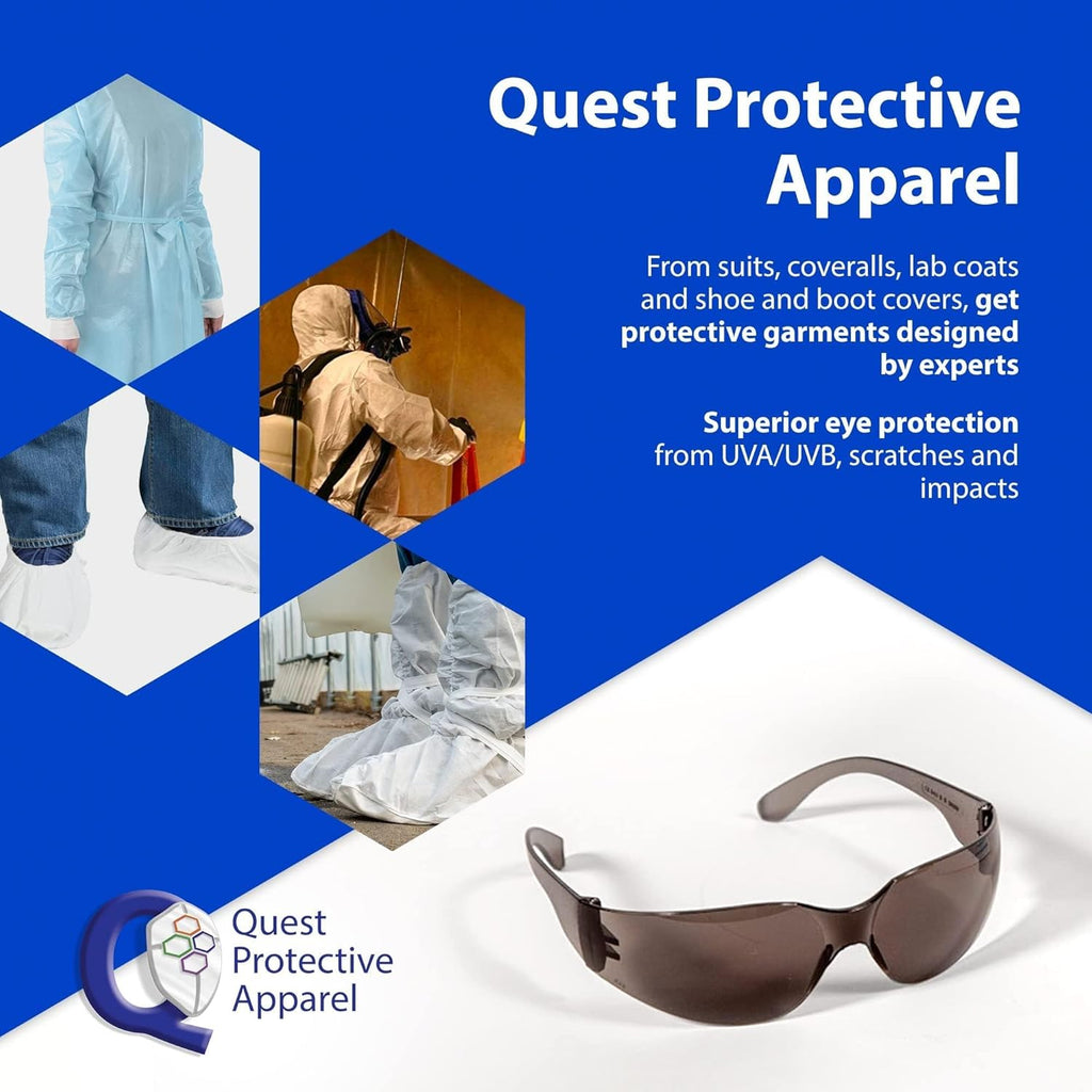 Quest Protective Apparel Safety Glasses for Men and Women - Anti Fog Safety Goggles for Shooting, Lab, or Construction – Polycarbonate Eye Protection [Smoke & Pack of 12]