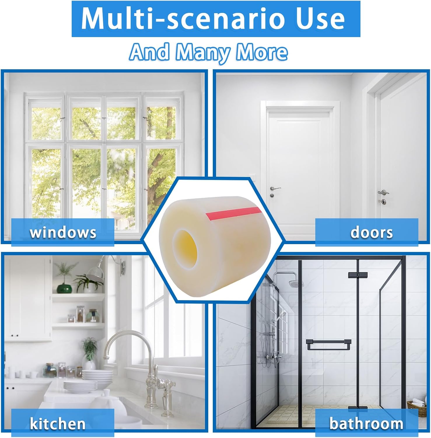 Transparent Window Weather Sealing Tape,Winter Window Seal Kit for Doors, Shower Glass Gaps,No Residue,3 Inch x 55 Yards