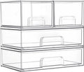 Vtopmart Stackable Storage Drawers Set of 4, Clear Plastic Organizer Bins for Bathroom Supplies,Ideal for Cabinet,Pantry,Laundry Room Organization