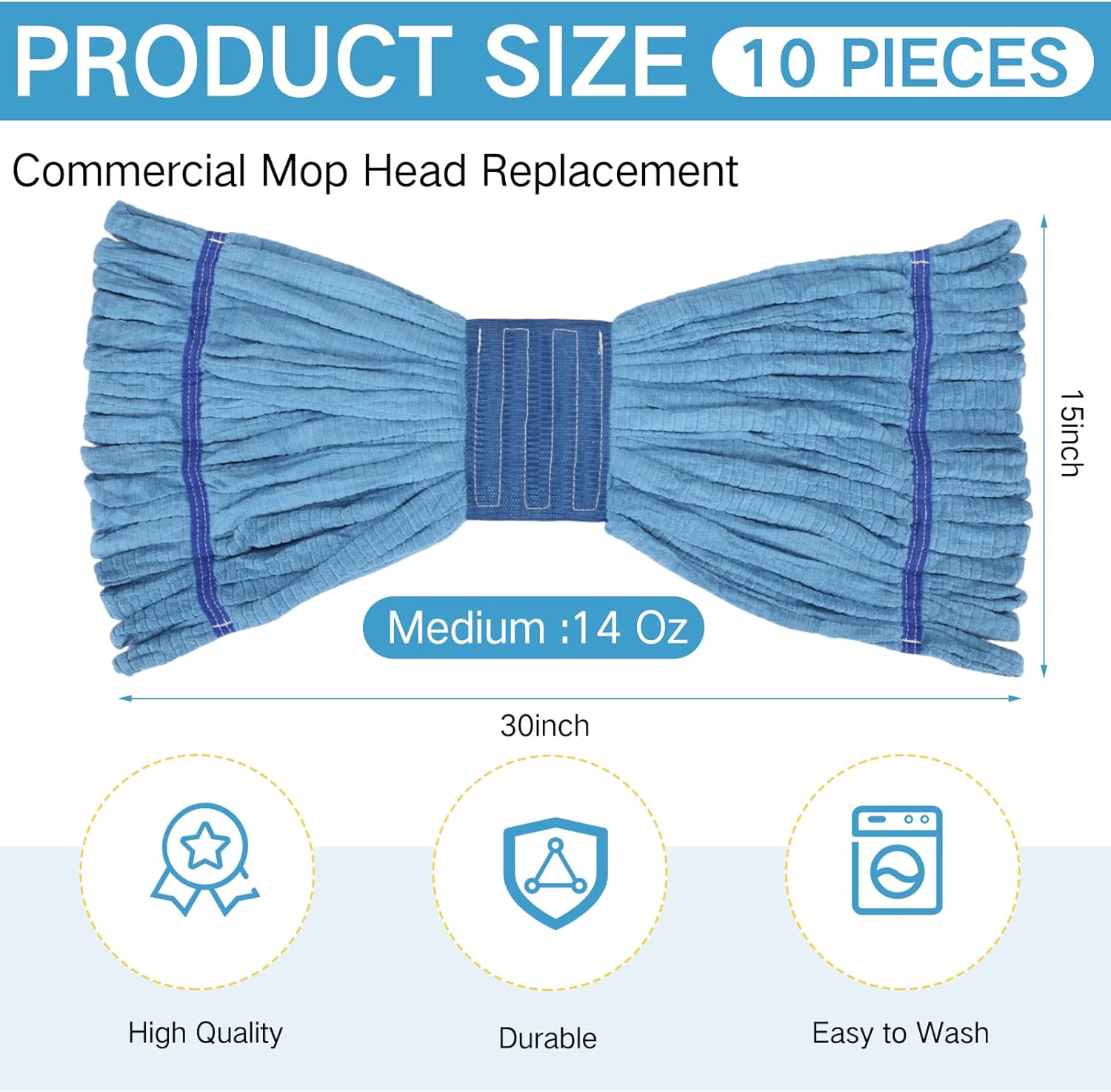 Lallisa 10 Pcs Commercial Mop Head Replacement Tube Microfiber Mop Heads for Floor Cleaning Industrial Mop Heads Looped End Wet Mop Head Refill for Home Commercial Industrial Use (Blue,14 oz)