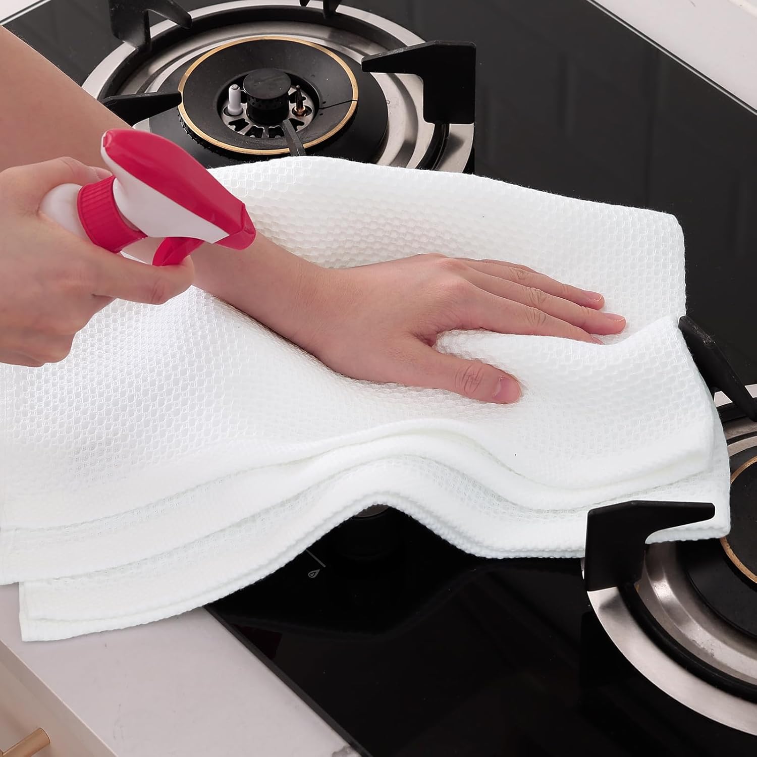 Homaxy 100% Cotton Oversized Waffle Weave Kitchen Dish Towels, Ultra Soft Absorbent Quick Drying Cleaning Towel, 20 x 28 Inches, 4-Pack, White