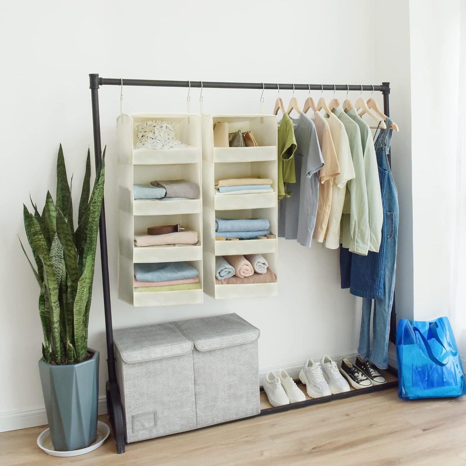 GRANNY SAYS 4-Shelf Hanging Organizer, Closet Hanging Shelves, Space Saver for Bedroom & Living Room, Beige, 2-Pack