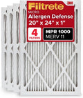 Filtrete 20x24x1 AC Furnace Air Filter, MERV 11, MPR 1000, Micro Allergen Defense, 3-Month Pleated 1-Inch Electrostatic Air Cleaning Filter, 4 Pack (Actual Size 19.81x23.81x0.81 in)