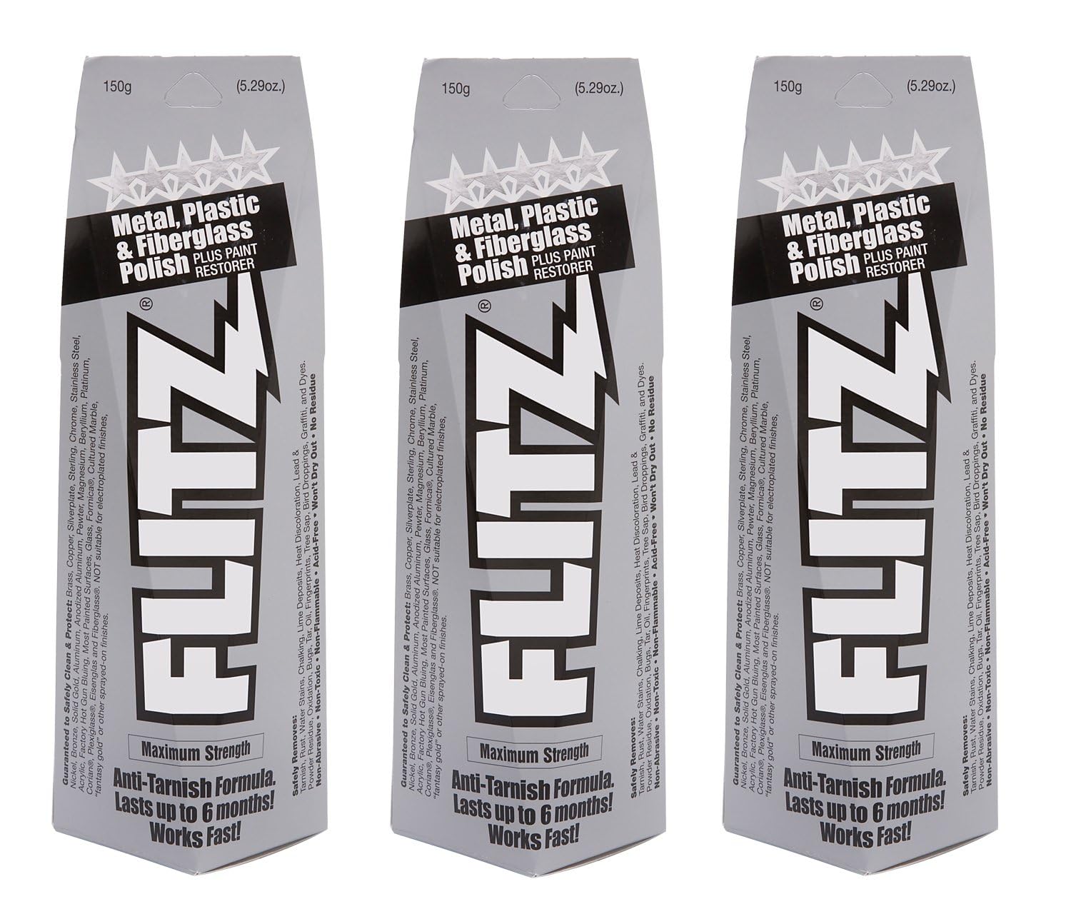 Flitz Multi-Purpose Metal Polish Paste - 5.29oz Tube of USA-Made Chrome Polish - Works on Stainless Steel, Aluminum, Plastic, Jewelry and Cars - Non-Abrasive Cleaner & Rust Remover (3 Pack)