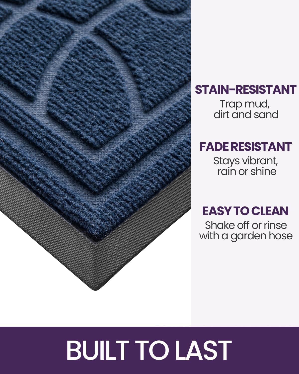 DEXI Front Door Mat Outside Entrance, Heavy Duty Non Slip Low Profile Doormat for Entryway, Trap Dirt and Moisture Welcome Mats, Easy Clean, Patio, Garage, 4x2, Blue