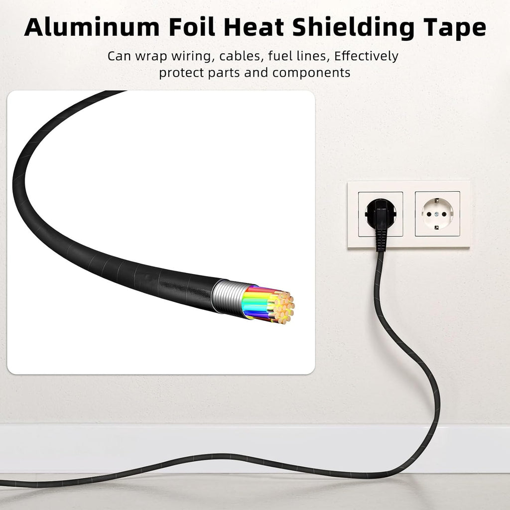 Zonon 2 Rolls Aluminum Foil Tape Heat Shield Tape Barrier Adhesive Reflective Fiberglass Thermal Insulation Reflective Material High Temp Protection(Black,2 Inch X 65.6 ft)