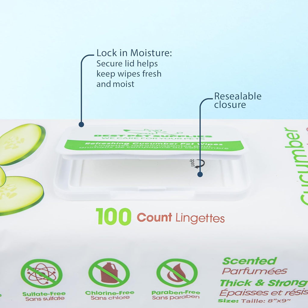 Best Pet Supplies Pet Wipes for Dogs - Dog Wipes Cleaning Deodorizing, for Coats, Ears, Paws – Refreshing, Cucumber 100 Count